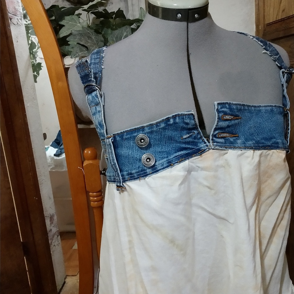 Peach and cream w/denim tunic baby doll top/dress